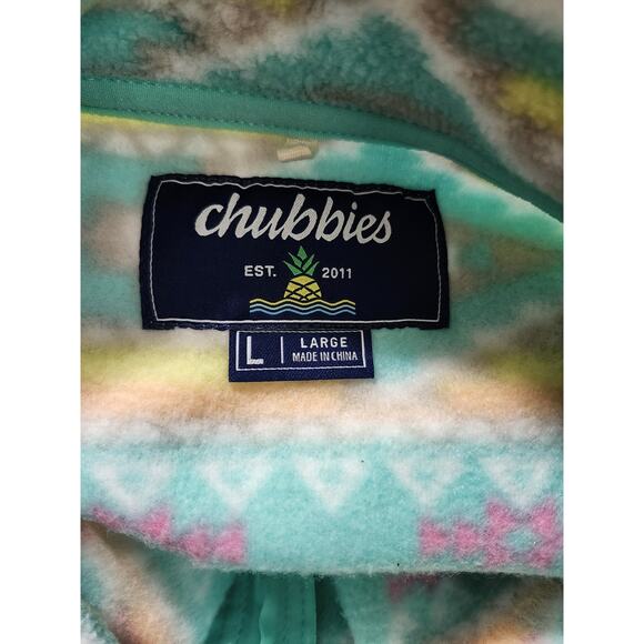 Chubbies Sweatshirt Mens Large Bright 1/4 Zip Pullover Tribal Fleece Commander N - Picture 9 of 9